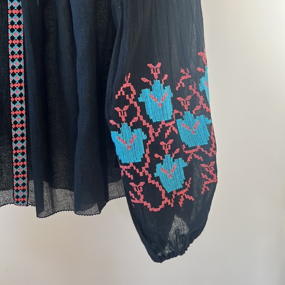 Free People Black Embroidered Blouse Sz M - Picture 7 of 7